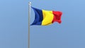 Romanian flag on flagpole. Romania flag fluttering in the wind. 3D render. Royalty Free Stock Photo