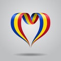 Romanian flag heart-shaped ribbon. Vector illustration.