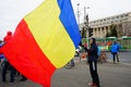 Romanian flag at protest, Bucharest, Romania Royalty Free Stock Photo