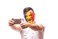 Romanian football fan take selfie photo with phone Royalty Free Stock Photo