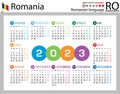 Romanian horizontal pocket calendar for 2023. Week starts Monday