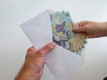 Romanian Lei 100 RON bank notes in an envelope Royalty Free Stock Photo