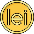 Romanian leu coin icon, currency of Romania