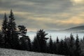 Romanian mountains in a foggy afternoon