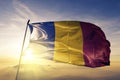 Romania national flag textile cloth fabric waving on the top Royalty Free Stock Photo