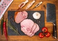 Cold platter of ham on wooden table