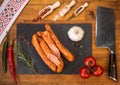Cold platter of traditional sausage on wooden table