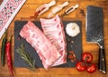 Cold platter of fresh ribs on wooden table