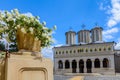 Romanian Patriarchal Cathedral on Dealul Mitropoliei 1665-1668, in Bucharest, Romania. Architectural details in close-up in a