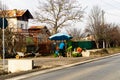 Romanian peasants selling vegetables and fruits on the road in Targoviste, Romania, 2021