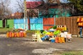 Romanian peasants selling vegetables and fruits on the road in Targoviste, Romania, 2021