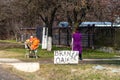 Romanian peasants selling vegetables and fruits on the road in Targoviste, Romania, 2021