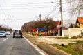 Romanian peasants selling vegetables and fruits on the road in Targoviste, Romania, 2021