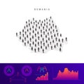 Romanian people map. Detailed vector silhouette. Mixed crowd of men and women. Population infographic elements
