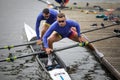 Romanian professional men rowers from the Olympic Team train in a sports base