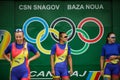 Romanian professional women rowers from the Olympic Team train in a sports base