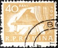 Romanian stamp from the daily life series, Piano and Books Royalty Free Stock Photo