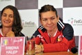 Romanian tennis player Simona Halep and Monica Niculescu during Royalty Free Stock Photo