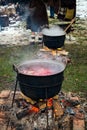 Romanian traditional food prepared at the cauldron on the open fire Royalty Free Stock Photo