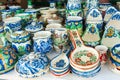 Romanian traditional pottery handcrafted mugs and plates at a souvenir shop Royalty Free Stock Photo