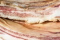 Romanian traditional salty pork belly specialty named slanina, on counter Royalty Free Stock Photo