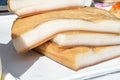 Romanian traditional salty pork belly specialty named slanina, on counter Royalty Free Stock Photo