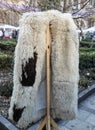 Romanian traditional sheep skin coat at a peasants fair in Bucharest, Romania