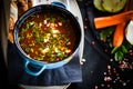 Romanian traditional turkey soup with fresh vegetables, wipe cream, spices & home made bread