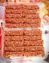 Romanian uncooked meat rolls called mititei, mici Royalty Free Stock Photo