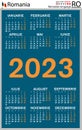 Romanian vertical pocket calendar for 2023. Week starts Monday