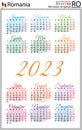 Romanian vertical pocket calendar for 2023. Week starts Monday