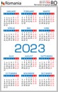 Romanian vertical pocket calendar for 2023. Week starts Monday