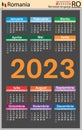 Romanian vertical pocket calendar for 2023. Week starts Sunday