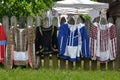 Original Romanian traditional handmade women`s blouses exposed in open air in village museum, Bucharest