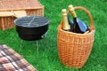 Romanic Weekend Picnic With BBQ Grill And Champagne Concept