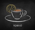 Romano coffee cup isolated on black chalkboard