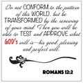 Romans 12:2 - Do not conform to pattern of this world, be transformed by renewing of mind vector on white background for Christian Royalty Free Stock Photo