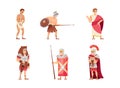 Romans Man in Traditional Ethnic Clothing with Warrior and Emperor Vector Illustration Set
