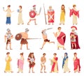 Romans Man and Woman in Traditional Ethnic Clothing with Warrior and Emperor Big Vector Set Royalty Free Stock Photo