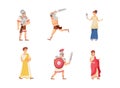 Romans Man and Woman in Traditional Ethnic Clothing with Warrior and Patrician Vector Illustration Set Royalty Free Stock Photo