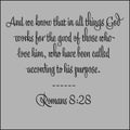 Romans 8:28 - And we now that in all things God works for the good of those who love him design vector on gray background for Chri