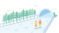 Romantic adults couple play ice skating. Character design of people. Vector illustration in flat style