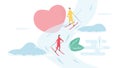 Romantic adults couple play ski. Character design of people. Vector illustration in flat style