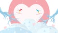 Romantic adults couple play ski. Character design of people in winter season. Vector illustration in flat style
