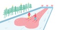 Romantic adults couple play ski in winter season. Character design of people. Vector illustration in flat style