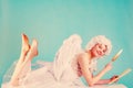 Romantic angel writes the letter. Love and valentines day. Valentine card. Royalty Free Stock Photo