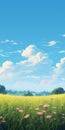 Romantic Anime Landscape: 8k Resolution Field And Clouds With Soft Brush Strokes