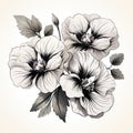 Romantic Antique Black And White Hibiscus Vector Illustration