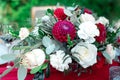 Romantic arrangement of red and white flowers