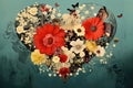 Romantic art collage with flowers and hearts Royalty Free Stock Photo